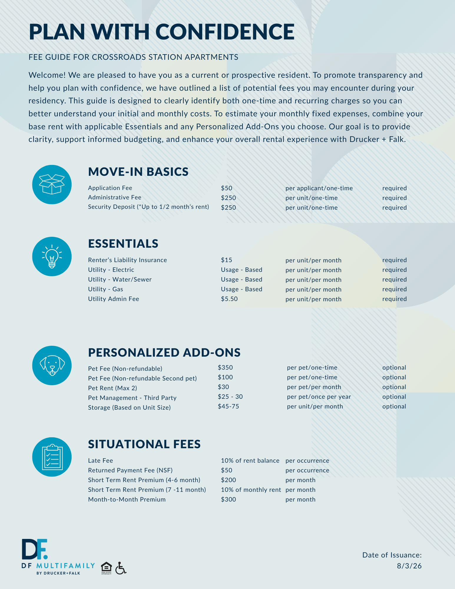 Fee Guide for Pines of York - Please call our leasing office for more details